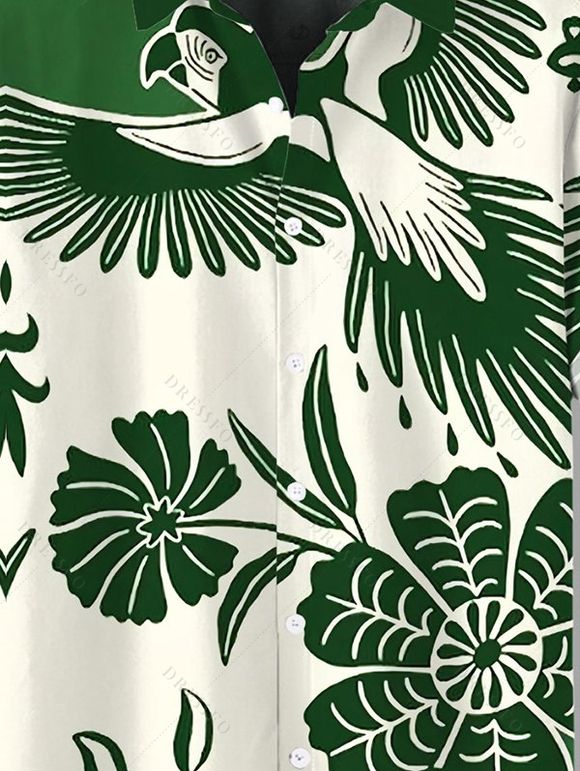 Chemise de vacances pour homme, imprimé fleurs et feuilles, colorblock, boutonnée - PLANT GREEN L