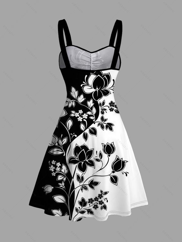 Vacation Couple Outfit Contrast Color Flower Leaf Print Dress and Shirt Set - Noir S | US 4