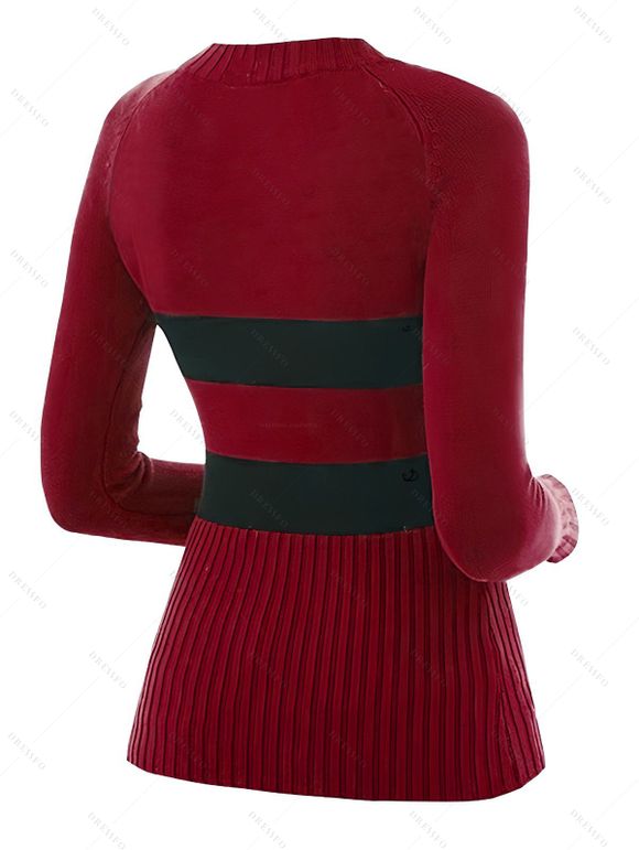 Daily Outfit Colorblock Striped Print Sweater Fleece-Lined Leggings and Boots Set - Rouge Vineux S | US 4