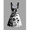 Vacation Couple Outfit Contrast Color Floral Scroll Print Dress and Shirt Set - Noir S | US 4