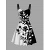 Vacation Couple Outfit Contrast Color Floral Scroll Print Dress and Shirt Set - Noir S | US 4