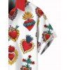 Chemise de vacances pour homme, chemise boutonnée à imprimé cœur contrasté - Rouge L