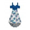 Robe de vacances imprimée feuilles de cocotier, à volants et épaules dénudées. Robe asymétrique à ourlet arrondi. - Bleu clair XL | US 12