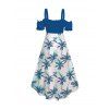 Robe de vacances imprimée feuilles de cocotier, à volants et épaules dénudées. Robe asymétrique à ourlet arrondi. - Bleu clair XL | US 12