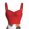 Vacation Couple Outfit Contrast Color Heart Print Ruched Dress and Shirt Set - Rouge S | US 4