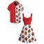 Vacation Couple Outfit Contrast Color Heart Print Ruched Dress and Shirt Set - Rouge S | US 4