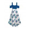 Vacation Couple Outfit Coconut Tree Leaf Print Cold Shoulder Dress and Shirt Set - Bleu clair S | US 4