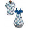 Vacation Couple Outfit Coconut Tree Leaf Print Cold Shoulder Dress and Shirt Set - Bleu clair S | US 4