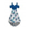 Vacation Couple Outfit Coconut Tree Leaf Print Cold Shoulder Dress and Shirt Set - Bleu clair S | US 4