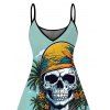Robe de vacances à imprimé crâne, fleurs et feuilles, bretelles spaghetti - Turquoise XXL | US 14