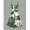 Robe de vacances à imprimé floral et feuilles, robe à bretelles spaghetti colorblock - PLANT GREEN XXXXXL | US 20