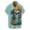 Chemise de vacances pour homme à imprimé crâne, fleurs et feuilles, style paysage, boutonnée - Turquoise 2XL