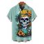 Chemise de vacances pour homme à imprimé crâne, fleurs et feuilles, style paysage, boutonnée - Turquoise 2XL