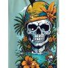 Chemise de vacances pour homme à imprimé crâne, fleurs et feuilles, style paysage, boutonnée - Turquoise 2XL