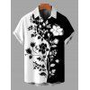 Chemise de vacances pour homme, imprimé fleurs et feuilles, couleur contrastée, boutonnée - Noir 3XL