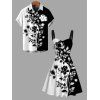 Vacation Couple Outfit Contrast Color Flower Leaf Print Dress and Shirt Set - Noir S | US 4