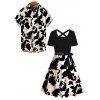 Vacation Couple Outfit Colorblock Printed Crossover Belt Dress and Shirt Set - Noir S | US 4