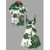 Vacation Couple Outfit Colorblock Flower Leaf Print Dress and Shirt Set - PLANT GREEN S | US 4