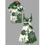 Vacation Couple Outfit Colorblock Flower Leaf Print Dress and Shirt Set - PLANT GREEN S | US 4