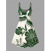 Vacation Couple Outfit Colorblock Flower Leaf Print Dress and Shirt Set - PLANT GREEN S | US 4