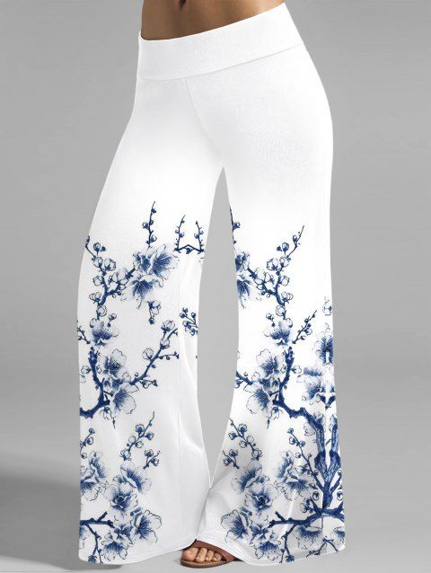 Pantalon large de vacances à imprimé papillons et fleurs de pêcher