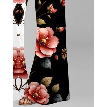 Vacation Outfit Flower Leaf Print Butterfly Lace Tank Top and Wide Leg Pants Set