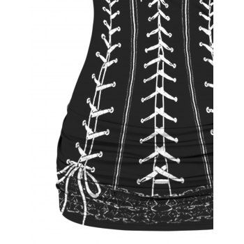 Spring Tank Top Lace Up Bowknot 3D Print Butterfly Lace Ruched Tank Top