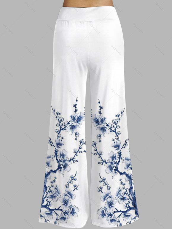 Pantalon large de vacances à imprimé papillons et fleurs de pêcher - Blanc XL | US 12