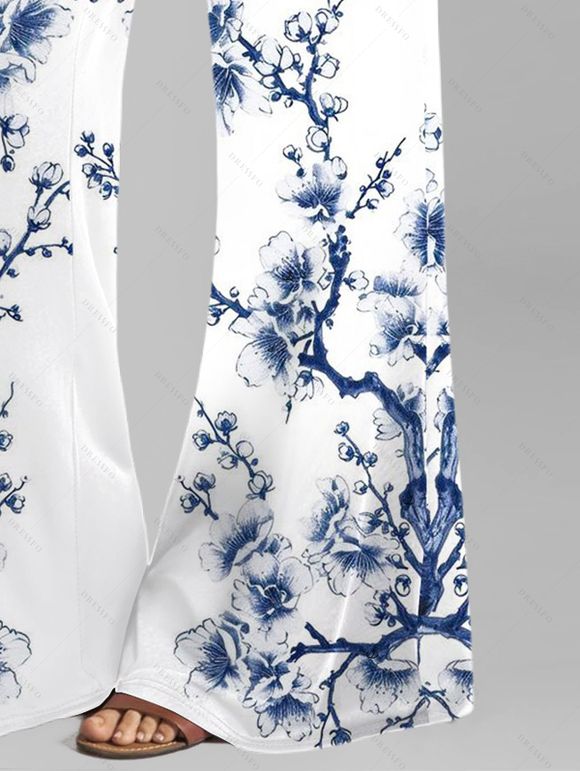 Pantalon large de vacances à imprimé papillons et fleurs de pêcher - Blanc XL | US 12