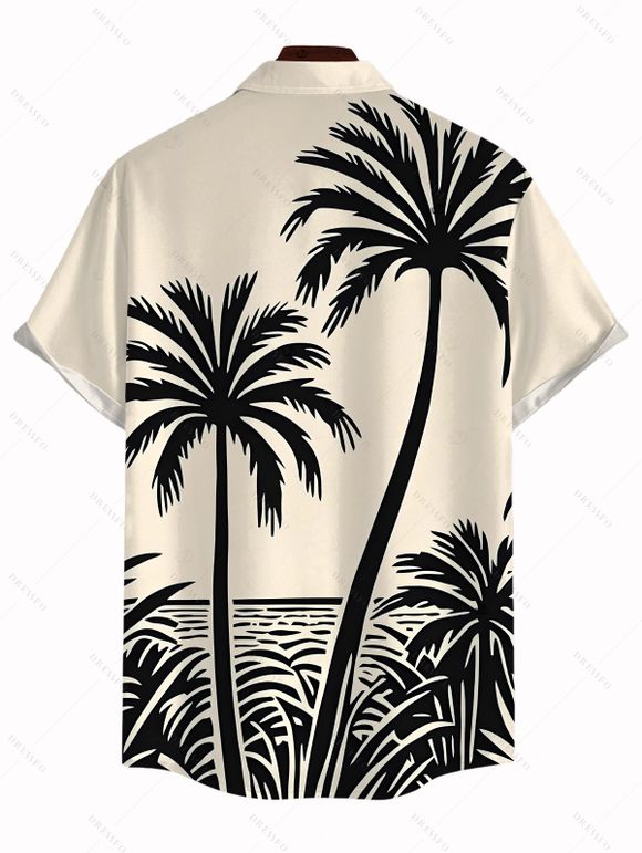 Vacation Outfit Colorblock Coconut Tree Print Dress and Shirt Drawstring Shorts Set - Noir S | US 4