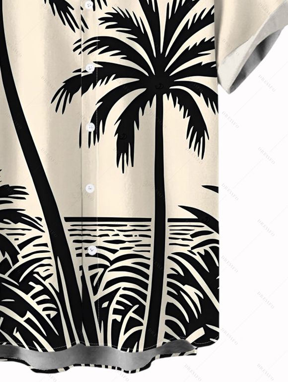 Vacation Outfit Colorblock Coconut Tree Print Dress and Shirt Drawstring Shorts Set - Noir S | US 4