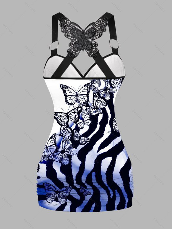 Débardeur de vacances imprimé papillon ombré froncé - Bleu profond M | US 6