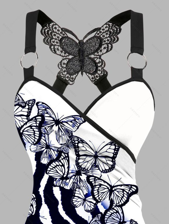 Débardeur de vacances imprimé papillon ombré froncé - Bleu profond M | US 6