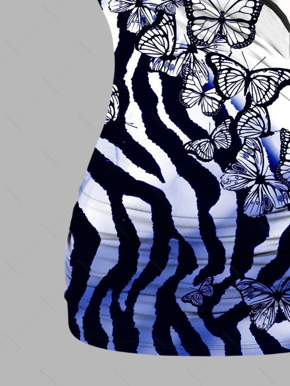 Débardeur de vacances imprimé papillon ombré froncé - Bleu profond M | US 6