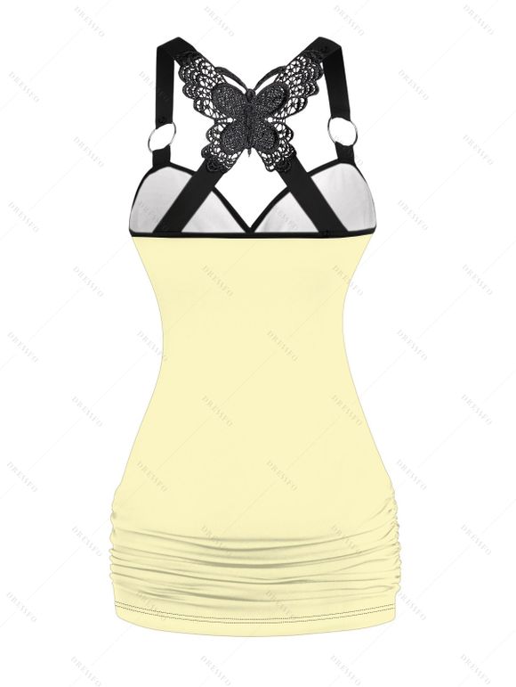 Vacation Outfit Skull Coconut Tree Letter Print Butterfly Lace Tank Top and Leggings Set - Noir S | US 4