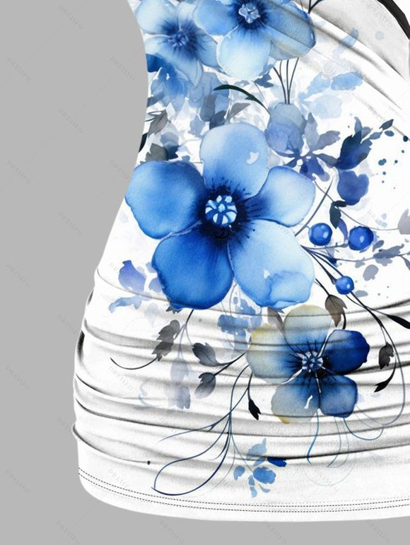 Débardeur de vacances à imprimé floral et papillons, en dentelle et décolleté cache-cœur - Blanc M | US 6