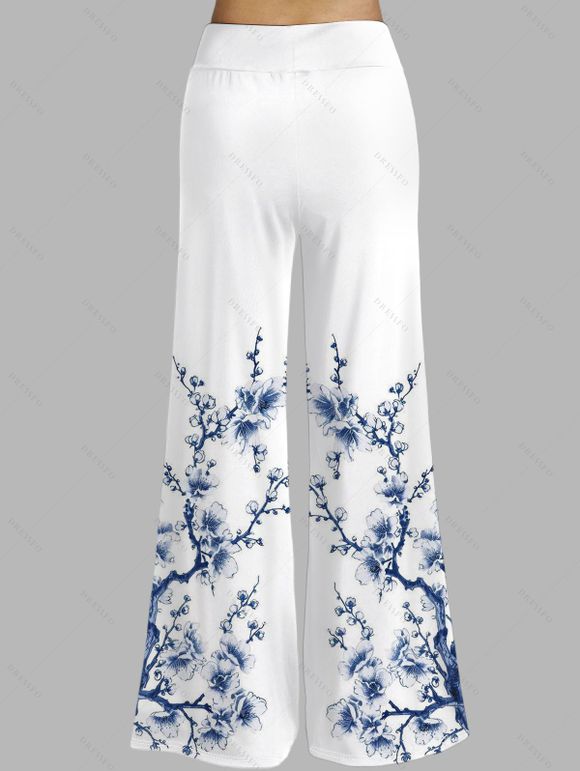 Vacation Outfit Peach Blossom Print Butterfly Lace Tank Top and Wide Leg Pants Set - Blanc S | US 4