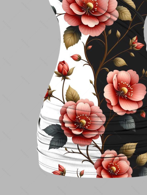 Débardeur de vacances à motif floral et feuilles contrasté, papillon et dentelle - Noir L | US 8-10