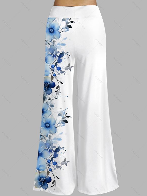 Vacation Outfit Flower Print Butterfly Lace Tank Top and Wide Leg Pants Set - Blanc S | US 4