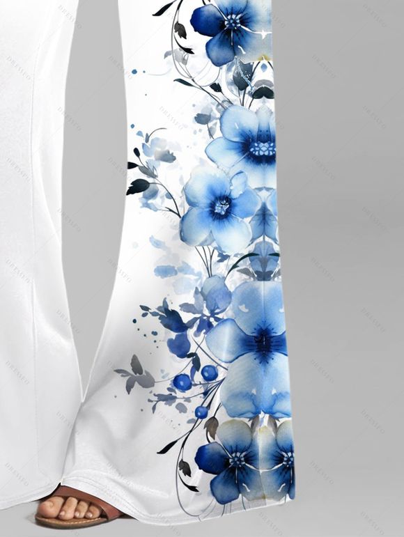 Vacation Outfit Flower Print Butterfly Lace Tank Top and Wide Leg Pants Set - Blanc S | US 4