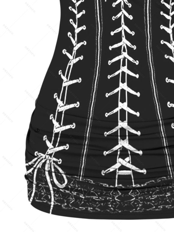 Spring Outfit Lace Up Bowknot 3D Print Butterfly Lace Tank Top and Leggings Set - Noir S | US 4