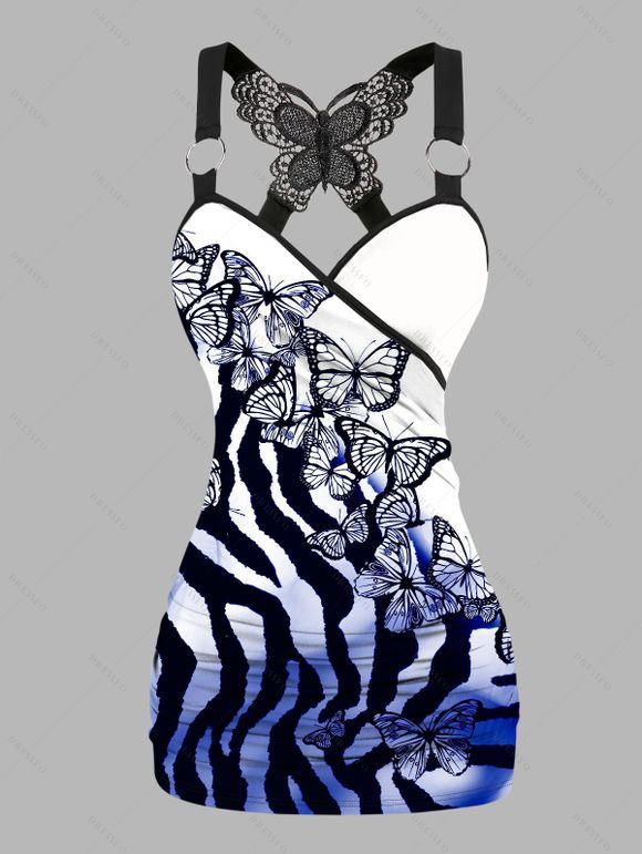 Vacation Outfit Butterfly Printed Ombre Tank Top and Wide Leg Pants Set - Bleu profond S | US 4