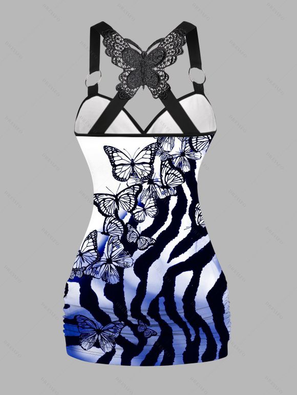 Vacation Outfit Butterfly Printed Ombre Tank Top and Wide Leg Pants Set - Bleu profond S | US 4