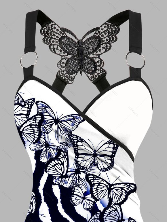 Vacation Outfit Butterfly Printed Ombre Tank Top and Wide Leg Pants Set - Bleu profond S | US 4