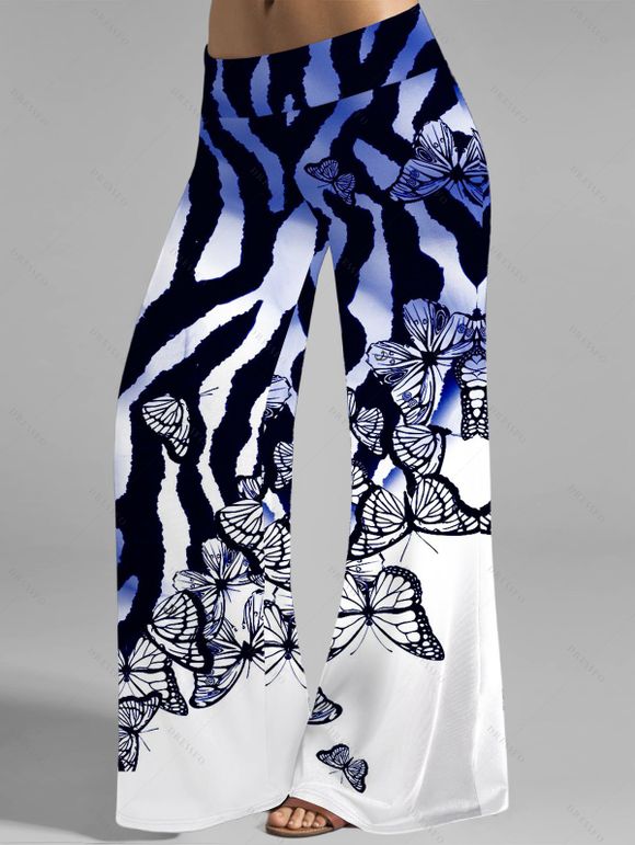 Vacation Outfit Butterfly Printed Ombre Tank Top and Wide Leg Pants Set - Bleu profond S | US 4