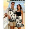Beach Couple Outfit Colorblock Coconut Tree Print Dress and Shirt Set - Noir S | US 4