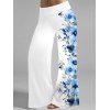 Pantalon large de vacances à imprimé floral et taille haute élastique - Blanc S | US 4