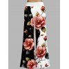 Pantalon large de vacances à imprimé floral et feuilles contrasté - Noir L | US 8-10