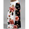 Pantalon large de vacances à imprimé floral et feuilles contrasté - Noir L | US 8-10