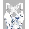 Débardeur de vacances imprimé fleurs de pêcher, papillons, dentelle froncée - Blanc S | US 4